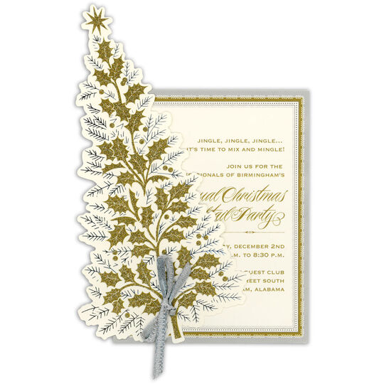Silver and Gold Christmas Tree Die-cut Invitations